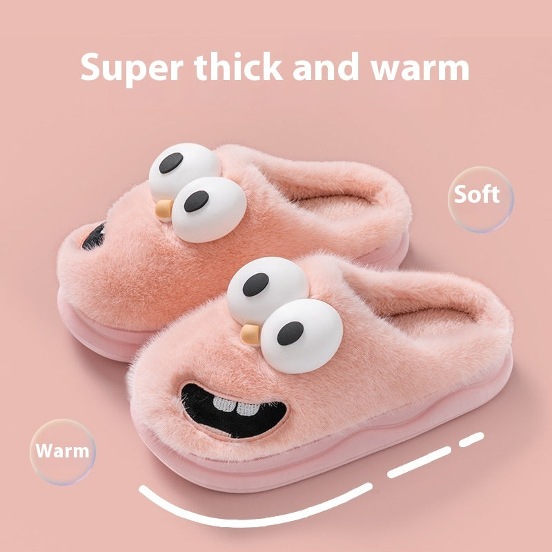Cozy Cartoon Big Eye Dog Cotton Slippers for Women