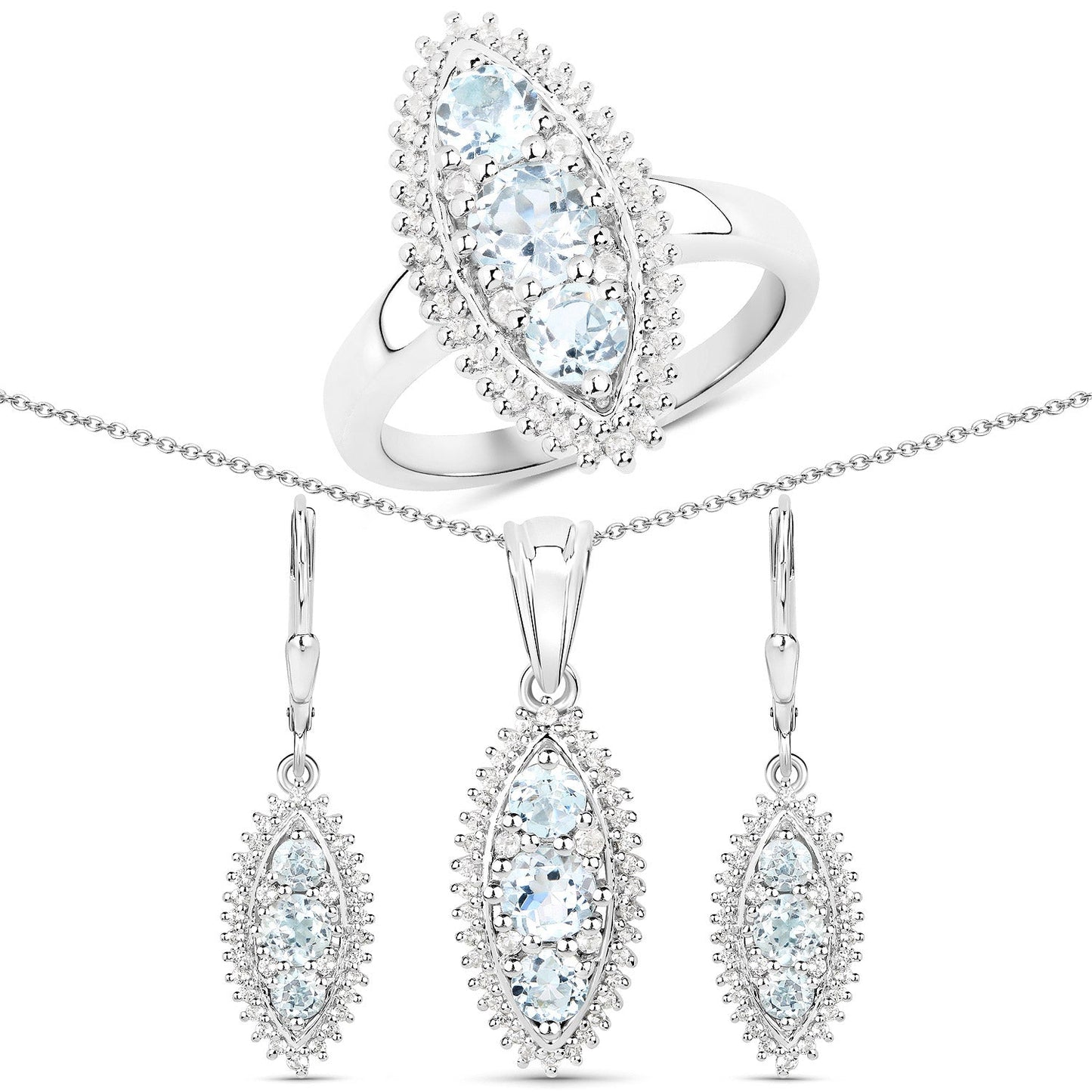 Conjunto de joyería de topacio azul y blanco genuino de 4.50 quilates en plata de ley