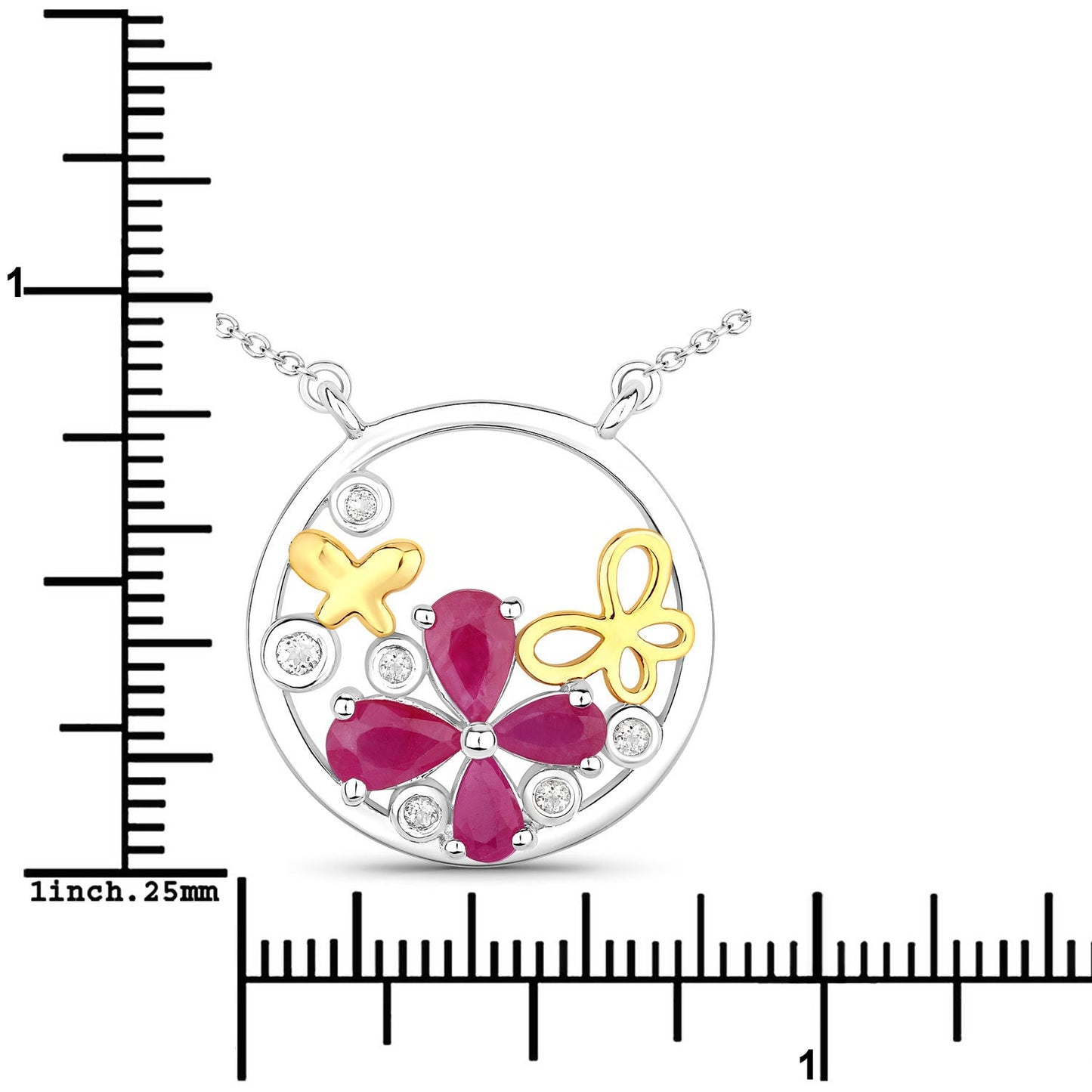 1.47 Carat Genuine Ruby and White Topaz Pendant in Sterling Silver