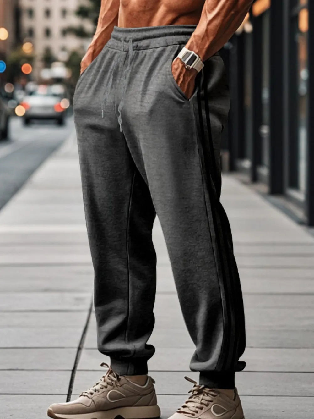 Pantalons de survêtement à cordon pour hommes grandes tailles avec poches