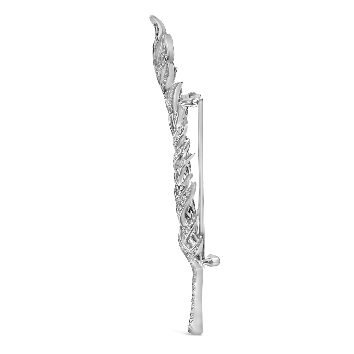 Broche épingle en diamant et or blanc 18K en forme de plume