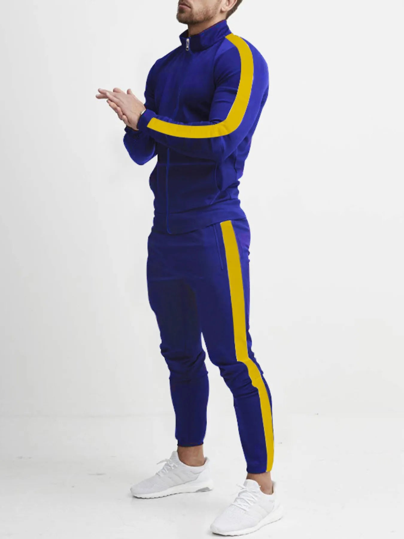 Ensemble de haut zippé et de pantalons à rayures latérales pour hommes grandes tailles