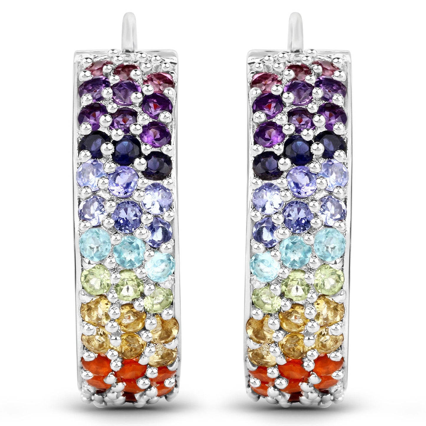 8.79 Carat Genuine Multi-Stone .925 Sterling Silver Hoop Earrings