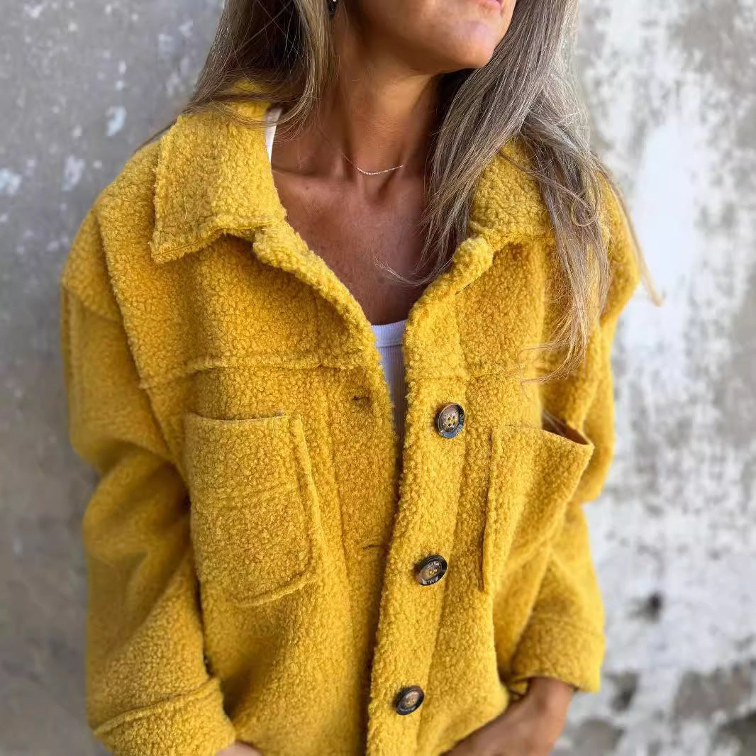 Women's Lamb Wool Cropped Coat - Stylish Winter Jacket