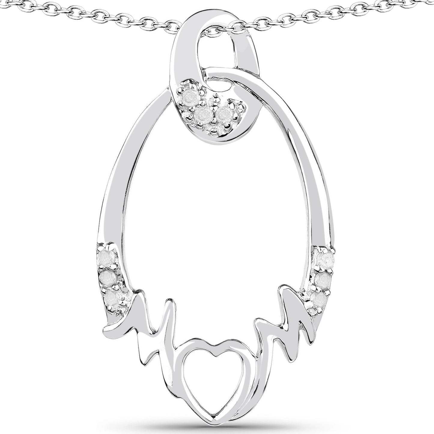 Colgante de Corazón de Diamante Blanco Genuino de 0.14 Quilates en Plata Esterlina