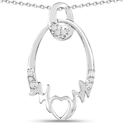 0.14 Carat Genuine White Diamond Heart Pendant in Sterling Silver