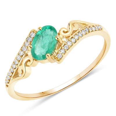 0.51 Carat Zambian Emerald & Diamond 14K Yellow Gold Engagement Ring