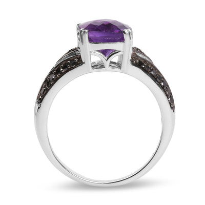 2.87 Carat Amethyst and Black Diamond Sterling Silver Ring