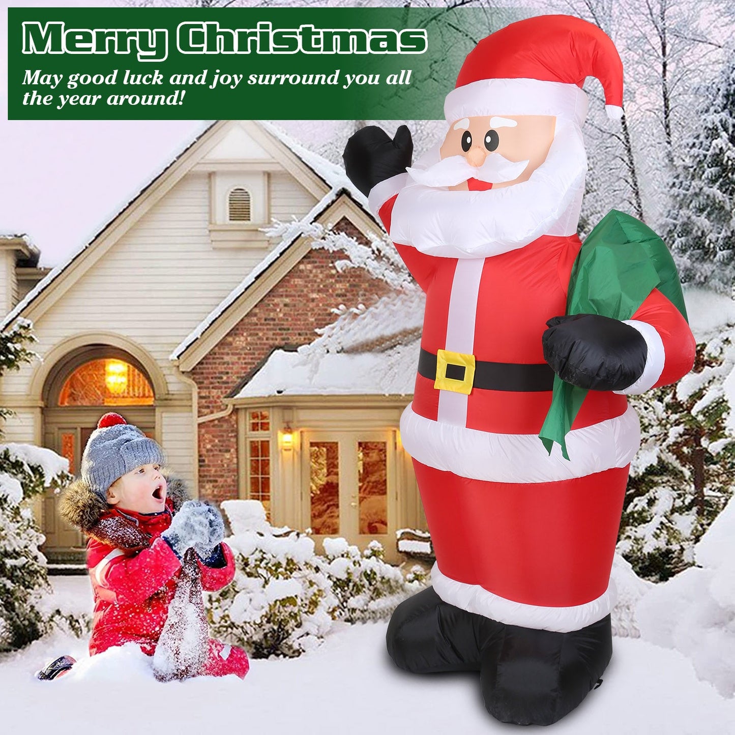 Santas géant gonflable de 1,95 m avec lumières LED