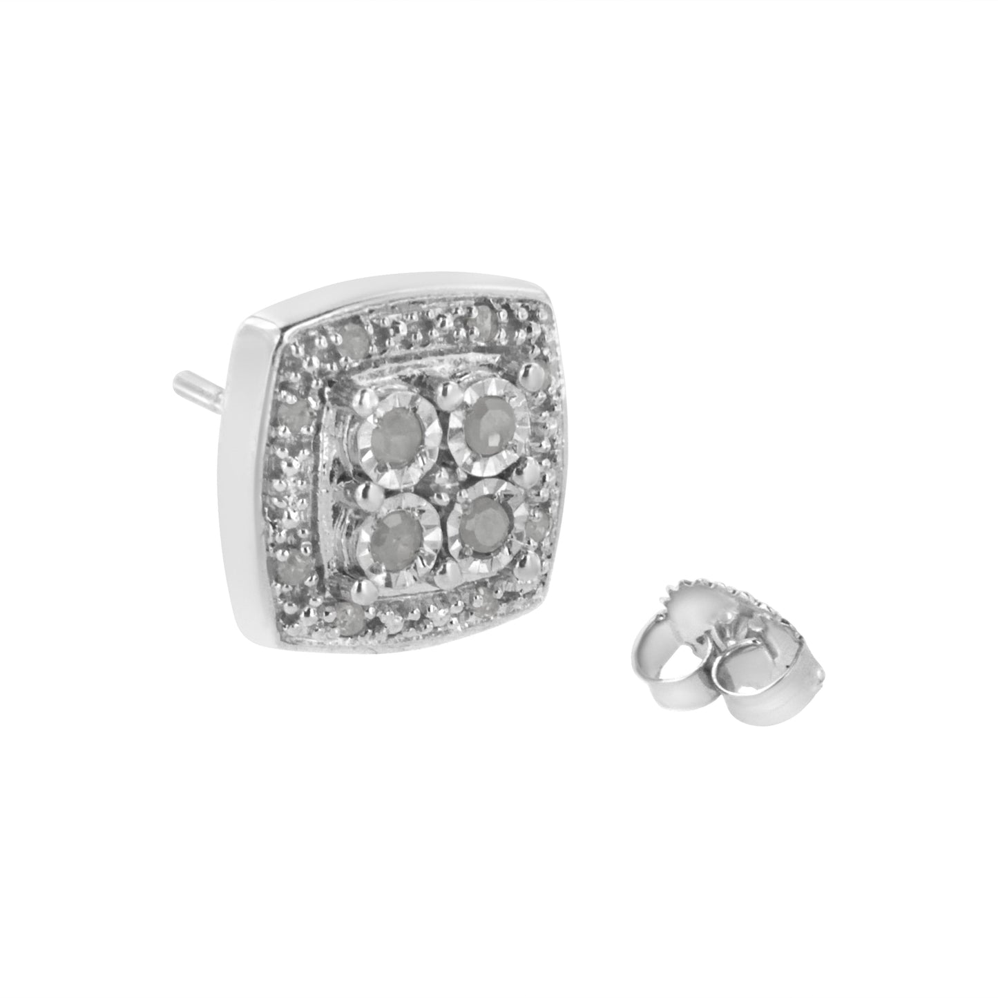 Boucles d'oreilles carrées en diamant en argent sterling .925