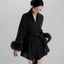 Manteau court en cachemire double face en fourrure de renard noir élégant pour femmes