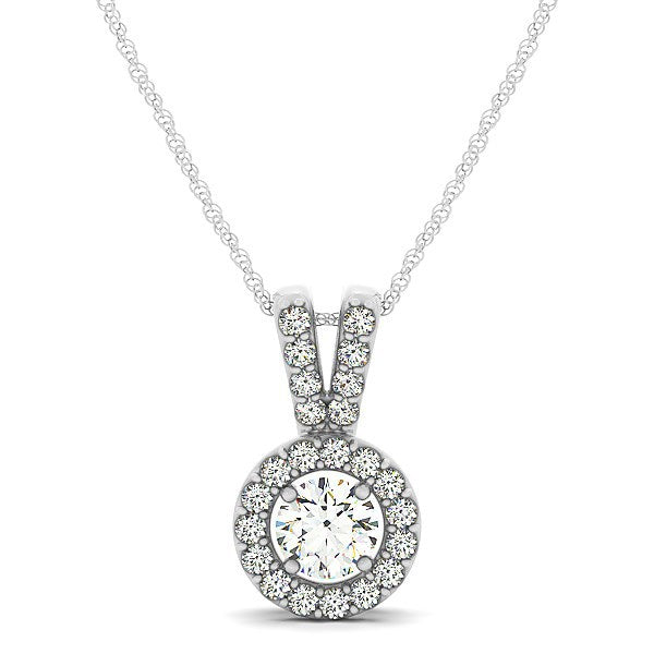 Pendentif rond en or blanc 14k avec halo de diamants