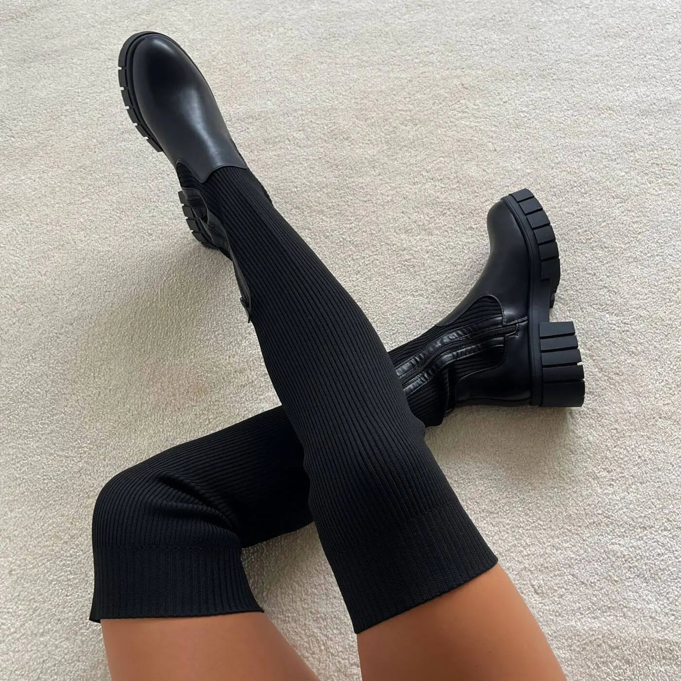 Bottes en Tricot Élastique Hautes