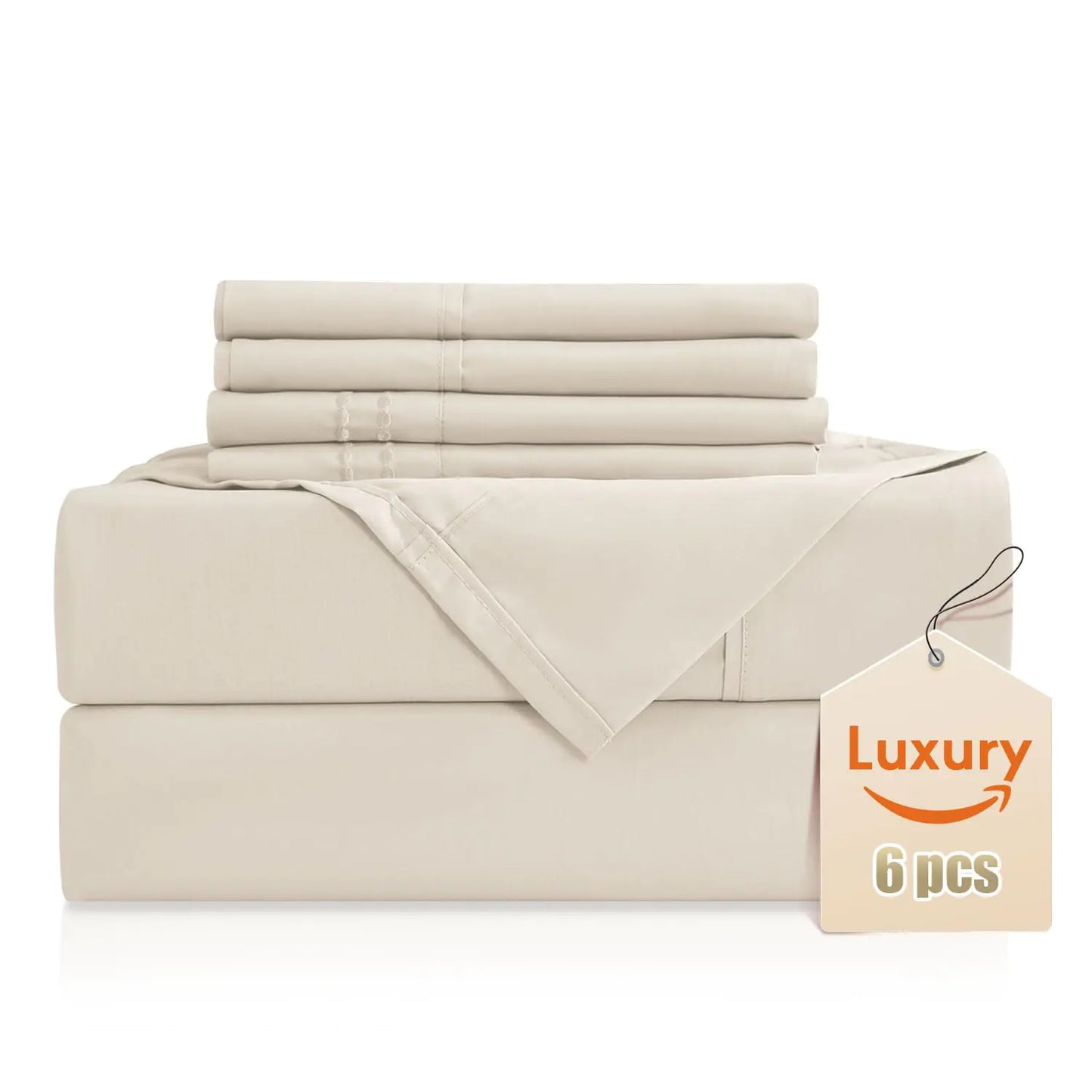 Ensemble de Draps de Lit en Soie Luxe - Taille King, 6 Pièces, Crème Ivoire