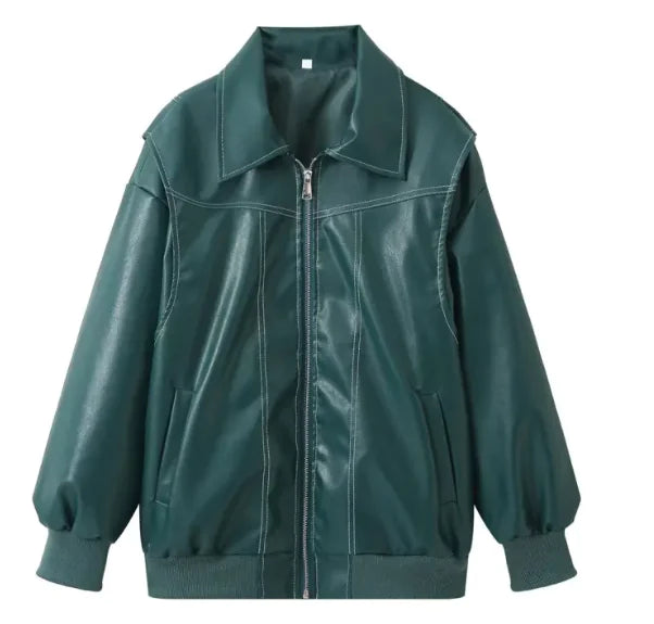 Chaqueta de moto con cremallera para mujer con diseño de solapa