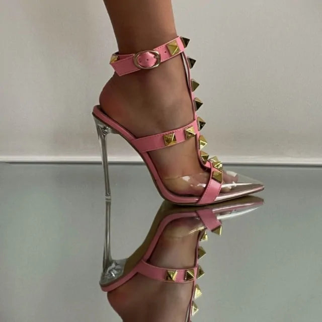 Tacones Altos de Punta con Remaches para Mujer