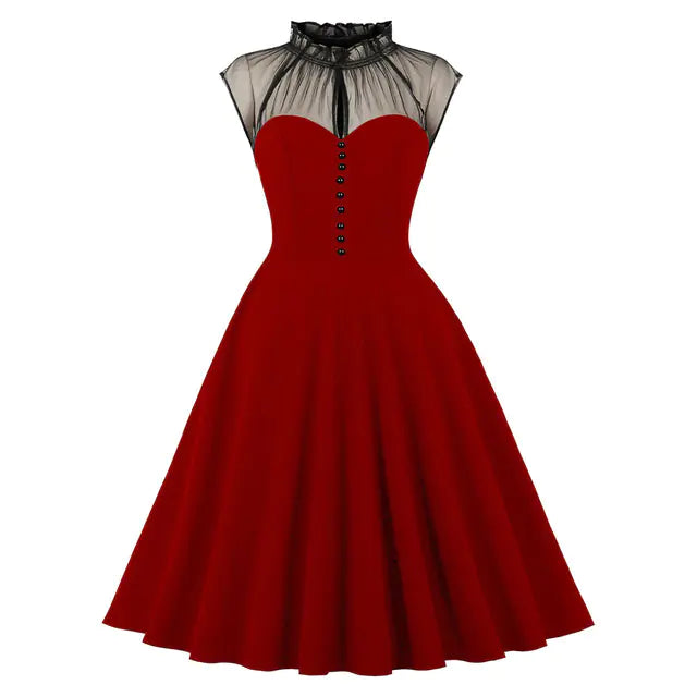 Robe de fête rétro en maille brodée élégante des années 1950
