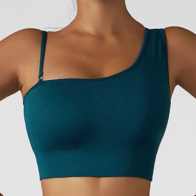 Crop Top Actif à Épaule Oblique