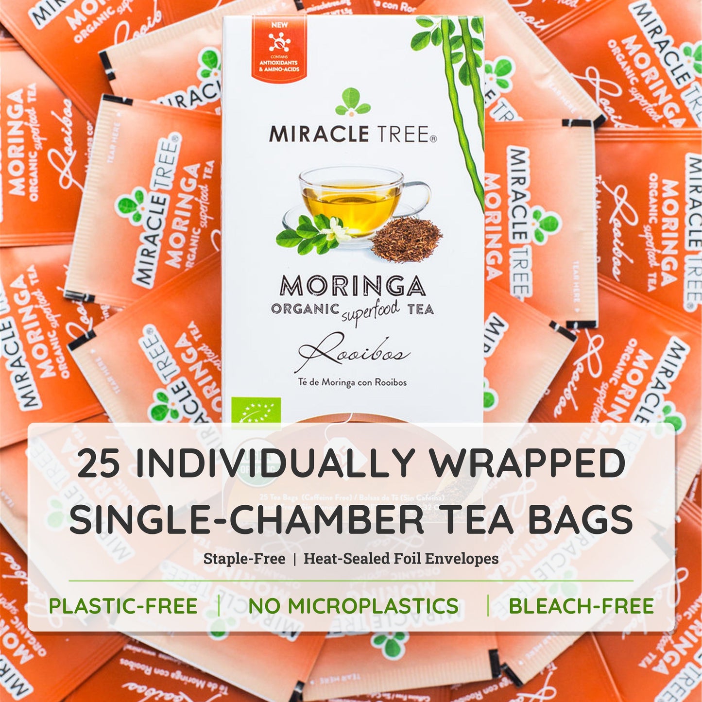 Organic Moringa Tea with Rooibos - 25 Wrapped Tea Bags