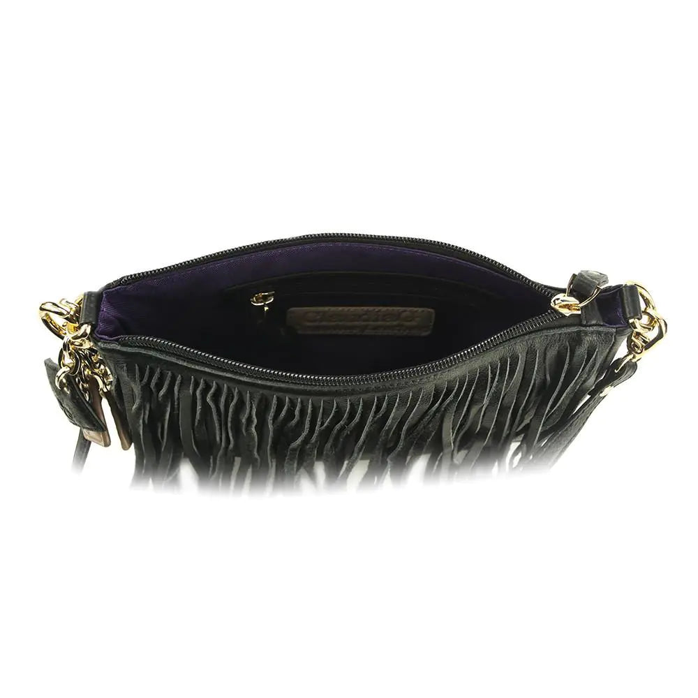 Sac en cuir à franges Willow - Noir minuit