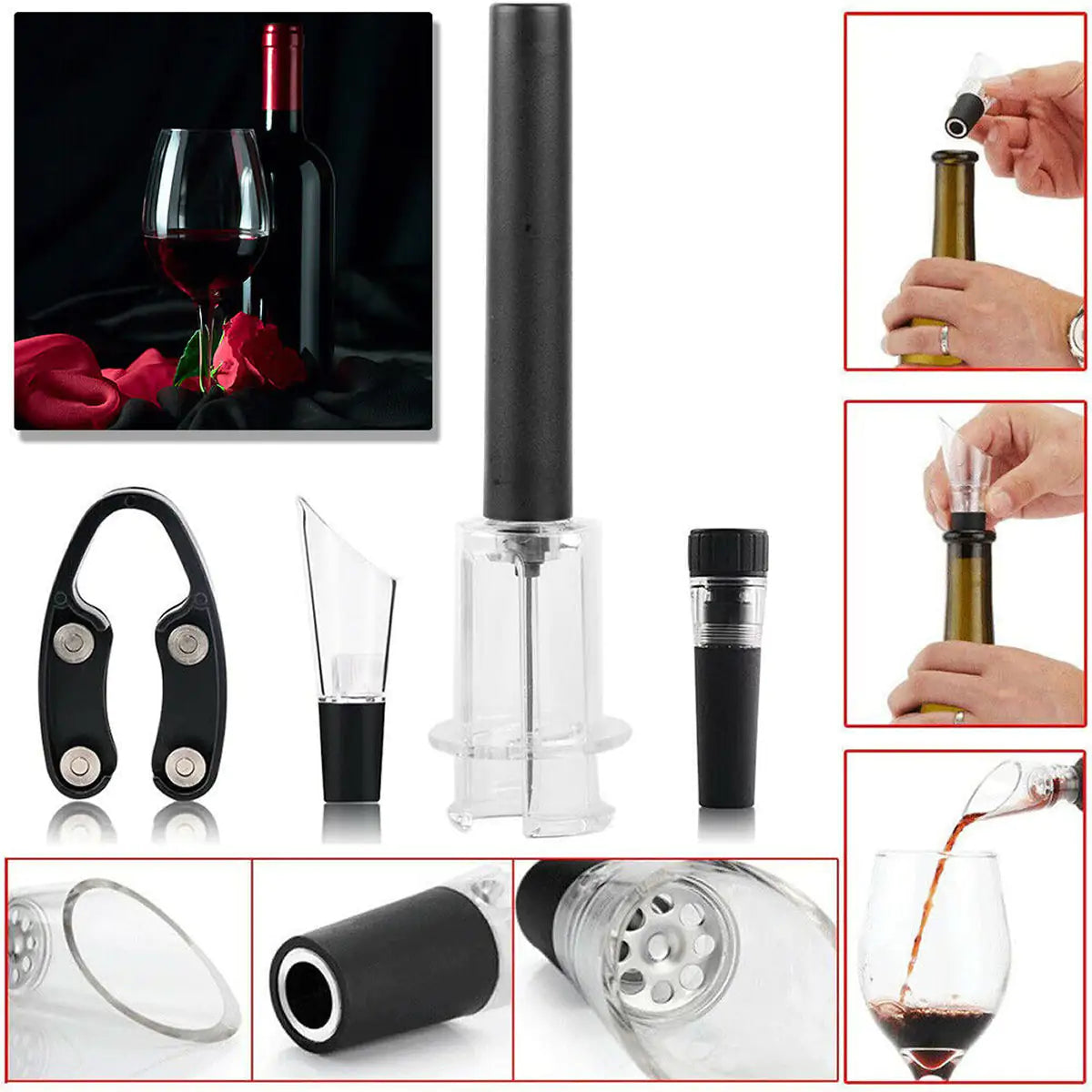 Juego de Vino Pour And Preserve: Colección de Herramientas de 4 Piezas