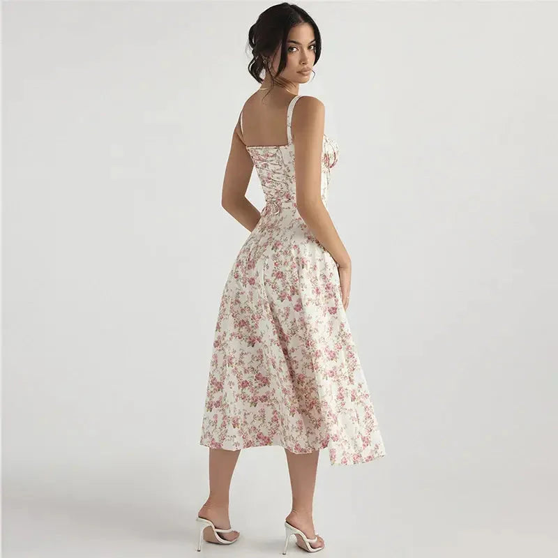 Robe Midi Bureau Fleurie Rose