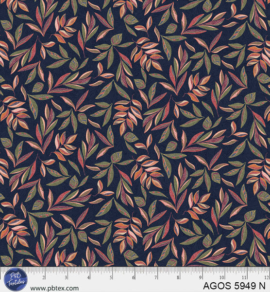 Tissu A Garden Of Stitches Feuilles Bleues Marines - 44"/45" Par Yard