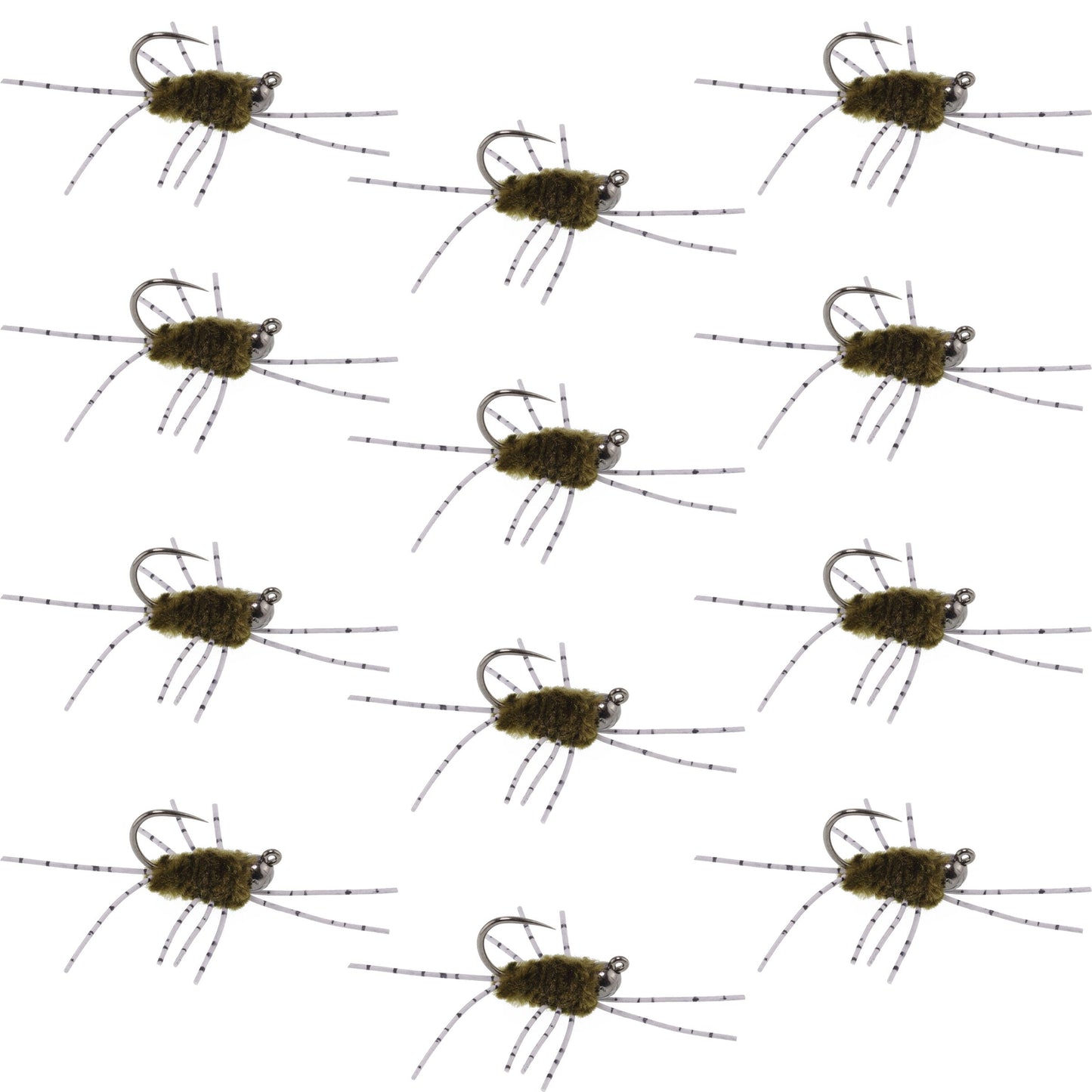 Premium Tungsten Bead Barbless Pat's Barred Rubber Legs Euro Nymphs - 12 Pack Size 6 - Korvel