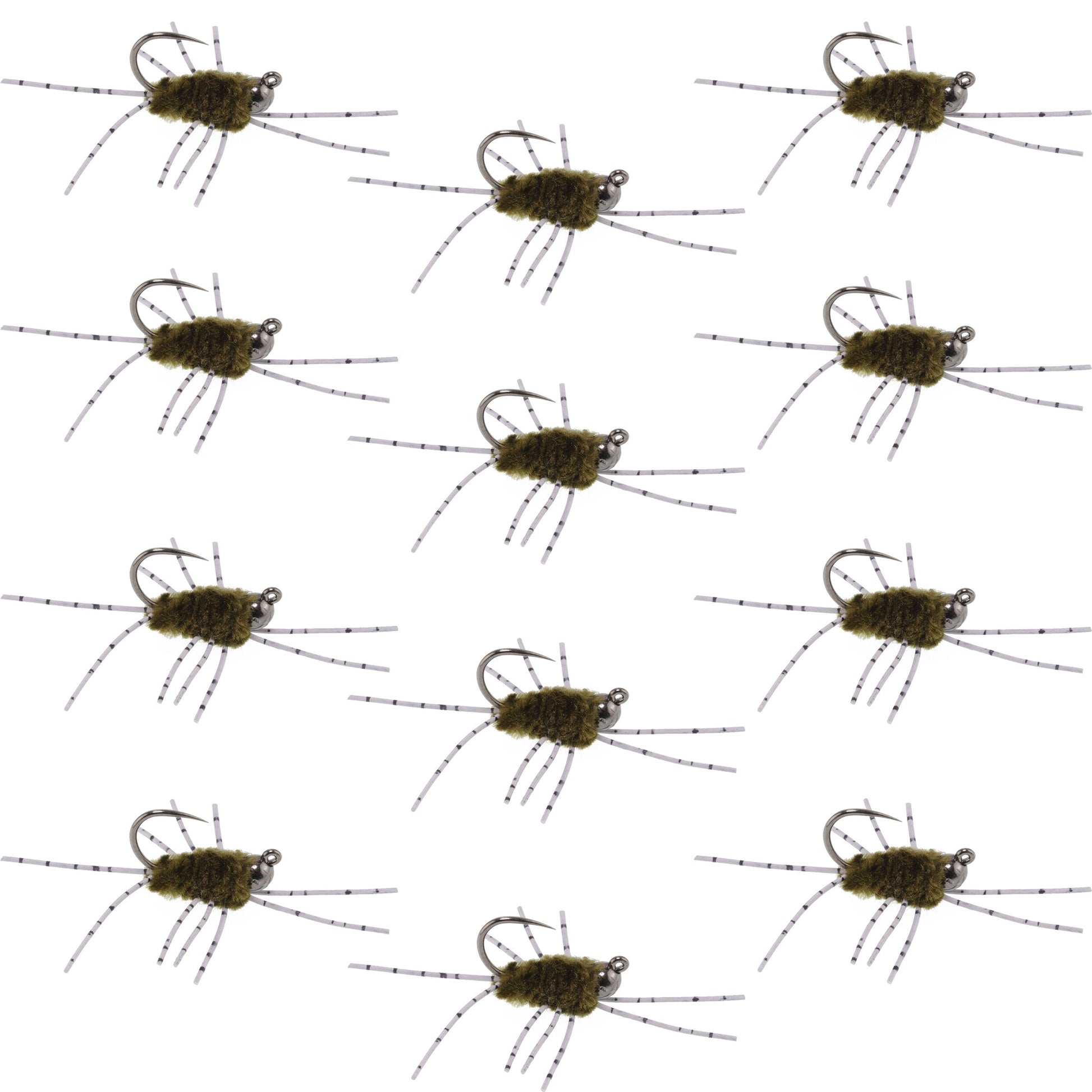 Premium Tungsten Bead Barbless Pat's Barred Rubber Legs Euro Nymphs - 12 Pack Size 6 - Korvel