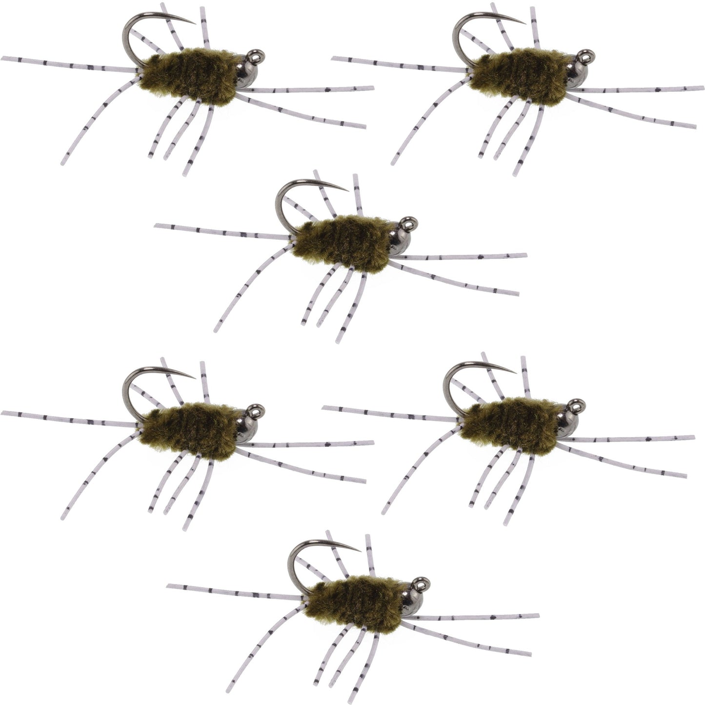 Premium Tungsten Bead Barbless Pat's Barred Rubber Legs Euro Nymphs - Set of 6 Size 6 Flies - Korvel
