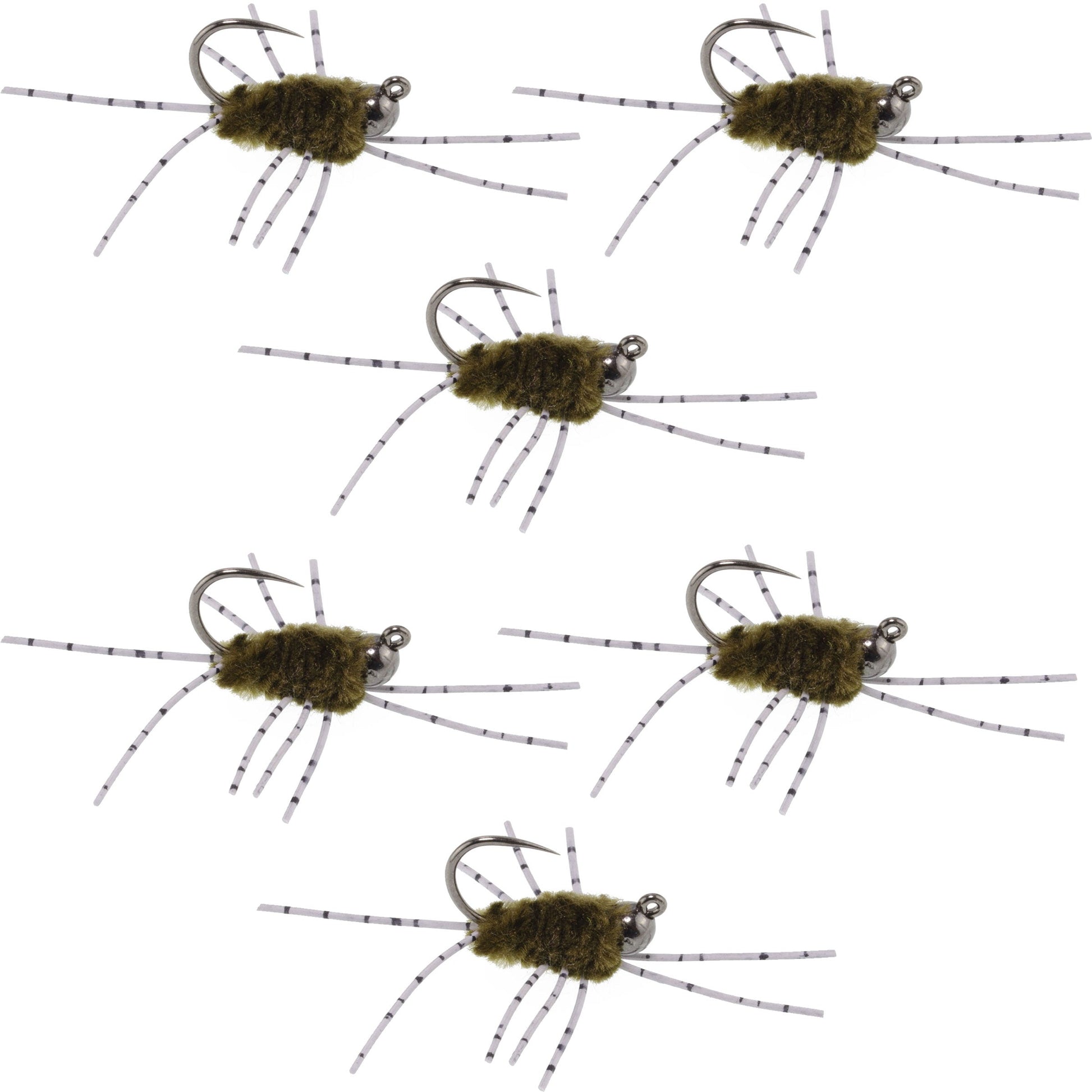 Premium Tungsten Bead Barbless Pat's Barred Rubber Legs Euro Nymphs - Set of 6 Size 6 Flies - Korvel