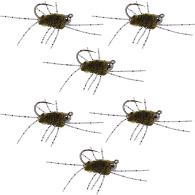 Premium Tungsten Bead Barbless Pat's Barred Rubber Legs Euro Nymphs - Set of 6 Size 6 Flies - Korvel