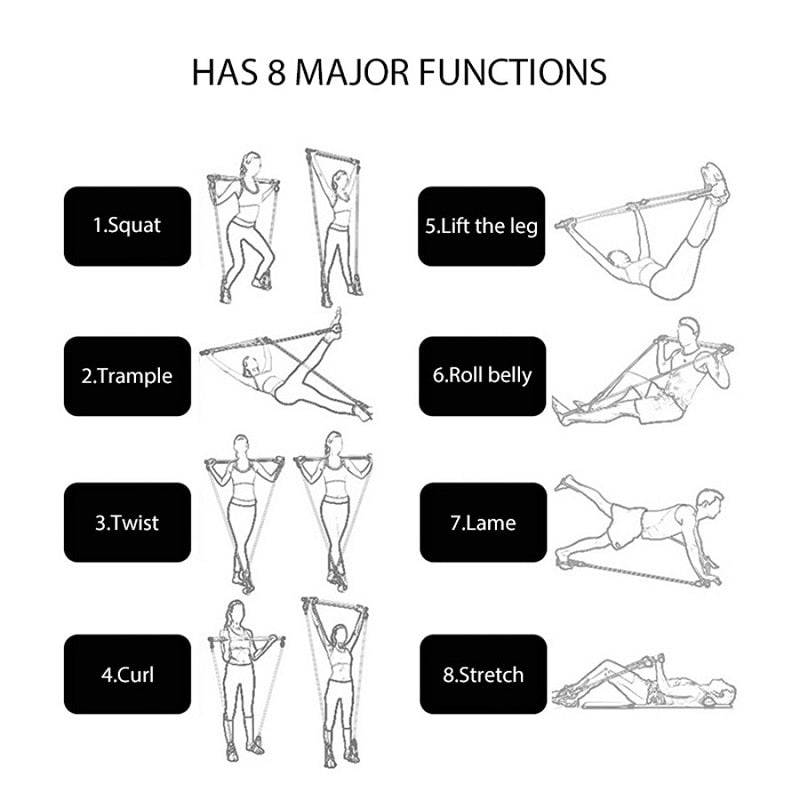 Bâton de Pilates avec bandes de résistance premium pour entraînements à domicile