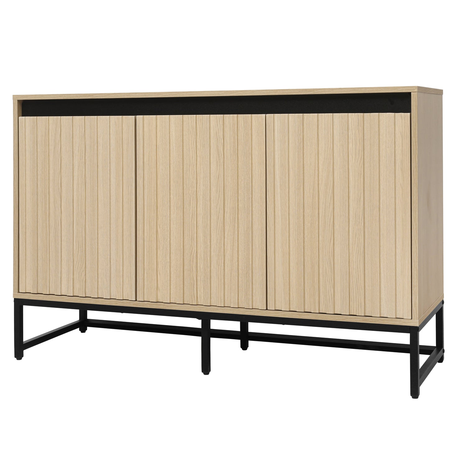 Engraved 3-door side panel with LED, self-service cabinet storage cabinet, modern coffee bar cabinet with adjustable shelf - Korvel