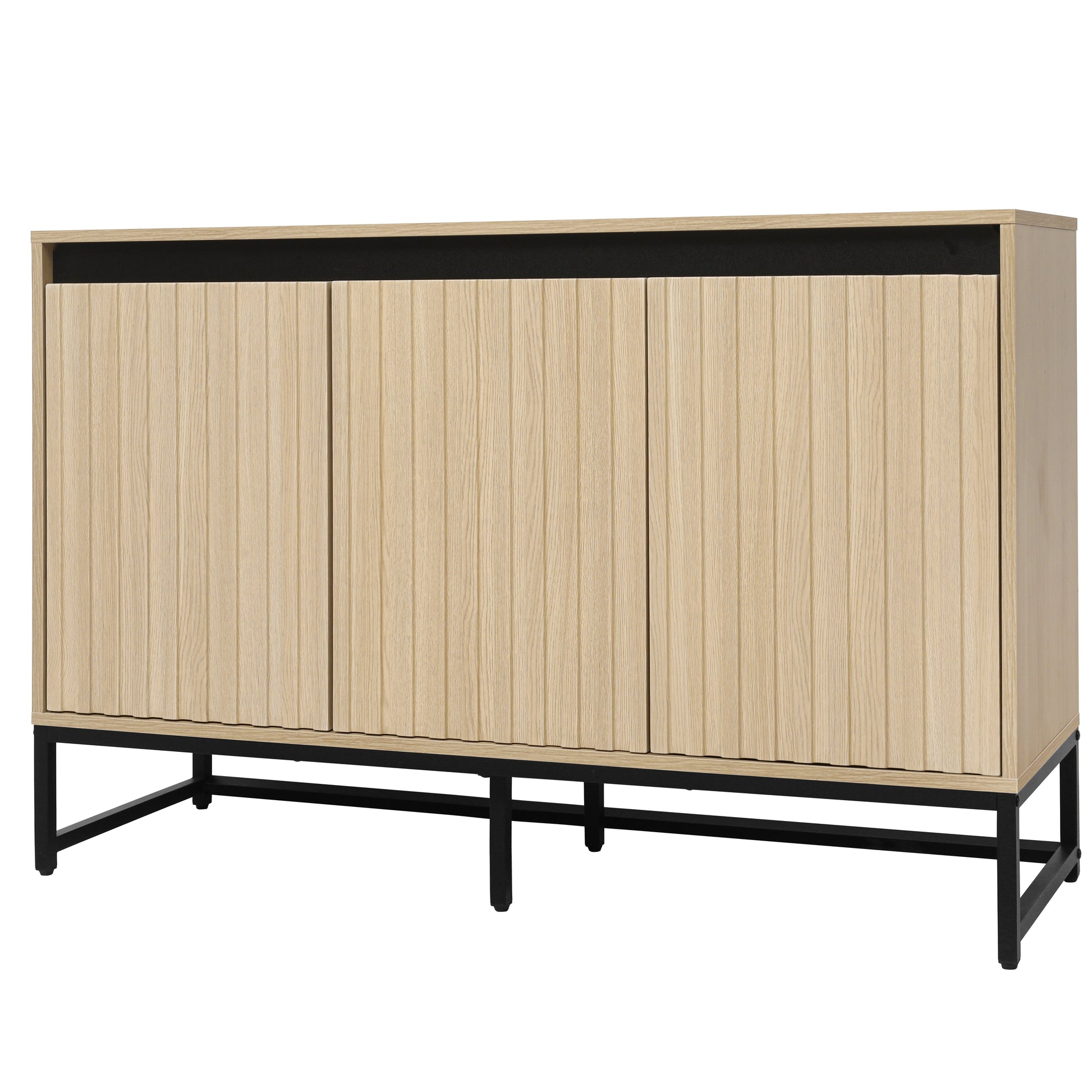 Engraved 3-door side panel with LED, self-service cabinet storage cabinet, modern coffee bar cabinet with adjustable shelf - Korvel