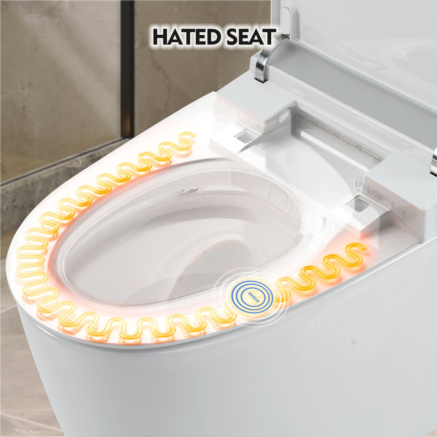 Heated seat intelligent toilet, integrated toilet, automatic flushing water tank toilet, with foot sensor flushing, white night - Korvel