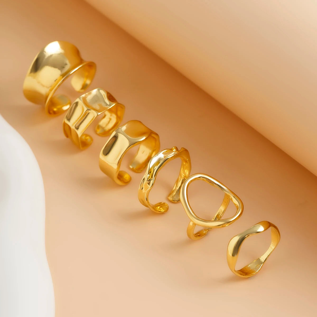 Ingemark 6Pcs Punk Irregular Hollow Metal Cuff Rings Set for Women