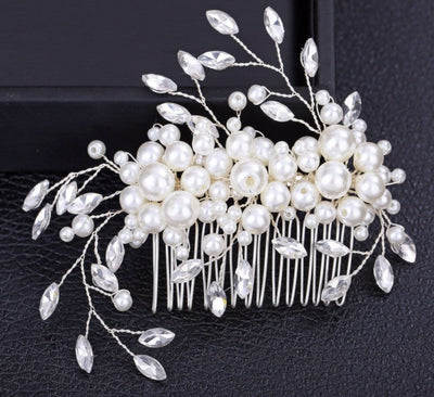 Handmade pearl flower inlaid with diamonds full of diamond comb comb - Korvel
