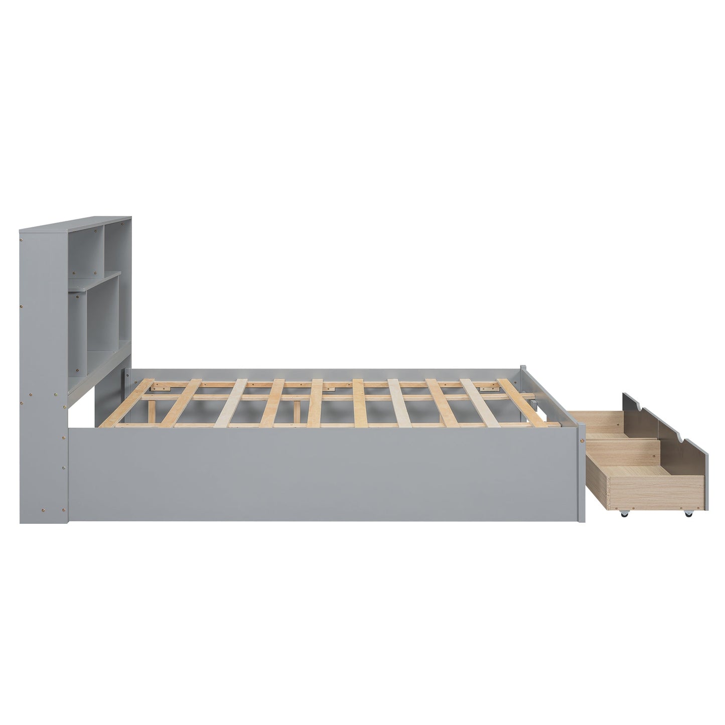 Elegant Queen Size Platform Bed with Storage Headboard, Gray