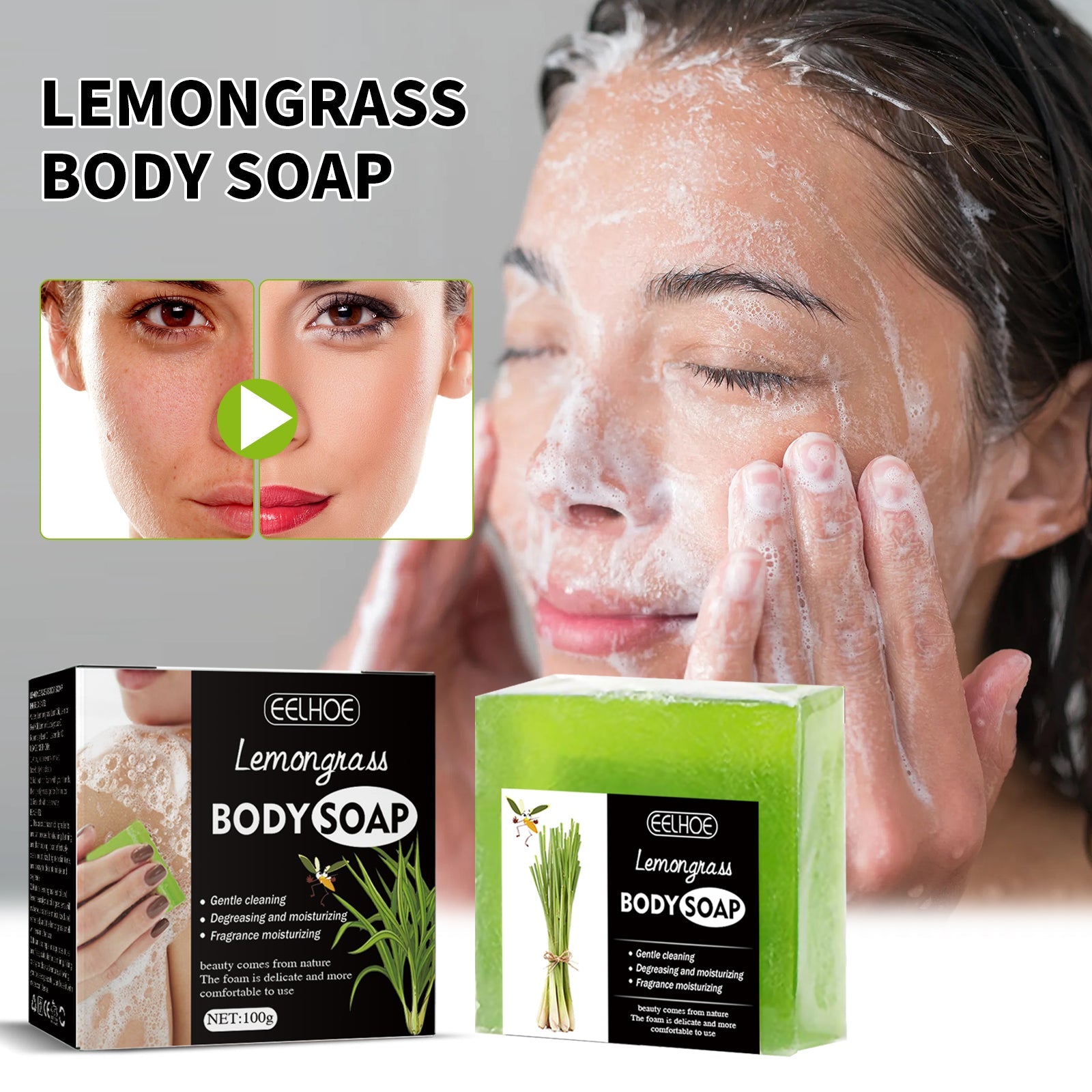 Citronella Bath Soap Gently Cleanses Skin, Lightening Acne Mark, Hydrating Oil Control Whitening Non-Sticky Soap - Korvel