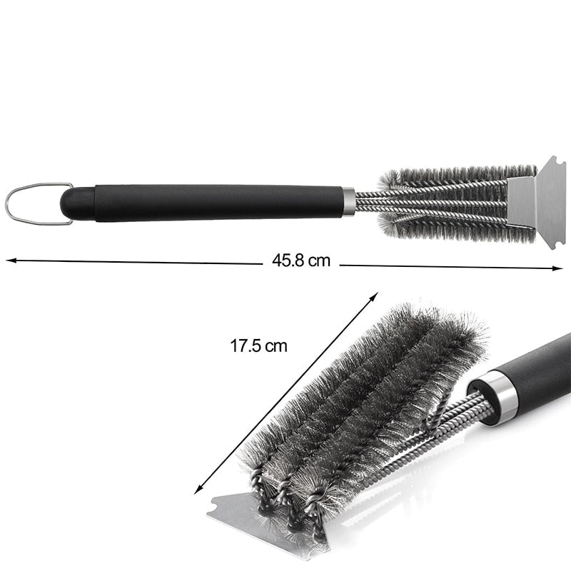 BBQ Grill Barbecue Kit Cleaning Brush Stainless Steel Kitchen Accessories Bristles Cleaning Brushes Cooking Tool Barbecue Gadget - Korvel