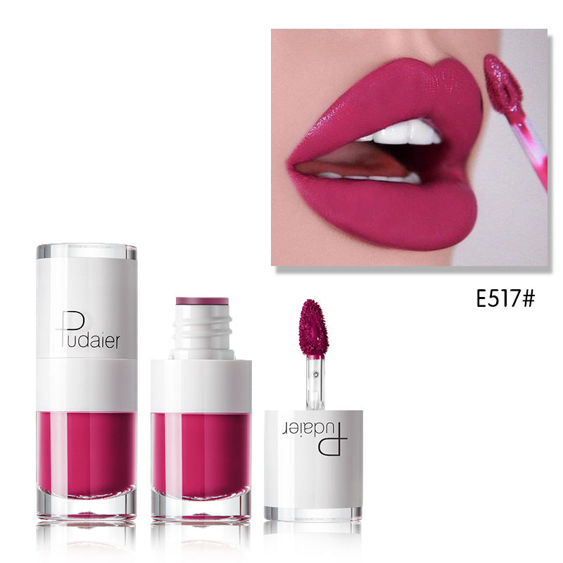 Pudaier Lipstick Small White Bottle Matte Lip Gloss Color Development Moisturizing Not Smudged Waterproof Non-Stick Cup Lip Glaze - Korvel