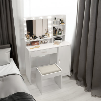 Elegant Lighted Vanity with Large Drawer and Adjustable Brightness