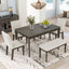 TOPMAX 6-Piece Dining Table Set with Upholstered Dining Chairs and Bench Farmhouse Style Tapered Legs Dark Gray+Beige - Korvel