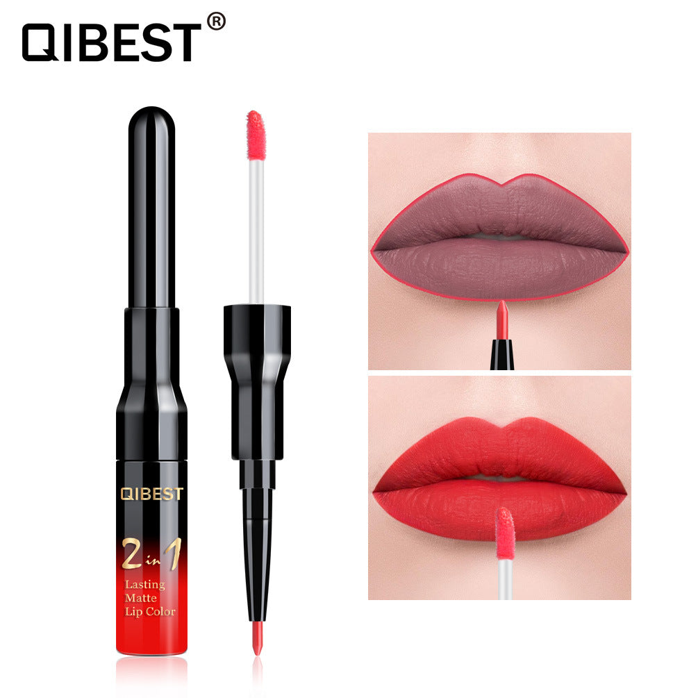QIBEST 2-en-1 Brillo Labial y Lápiz - Pintalabios Líquido Mate