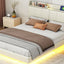 Large floating bed frame with storage headboard, touch sensor, night light and USB charger, padded platform bed, beige color - Korvel