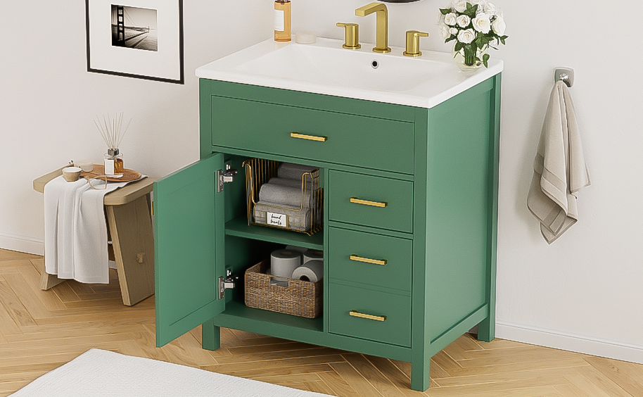 30-Inch Green Bathroom Vanity with Ceramic Sink