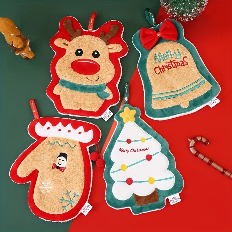 Serviette de cuisine brodée de Noël - Fleece corail