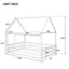 Full Size Floor Wooden Bed with House Roof Frame and Guardrails - White