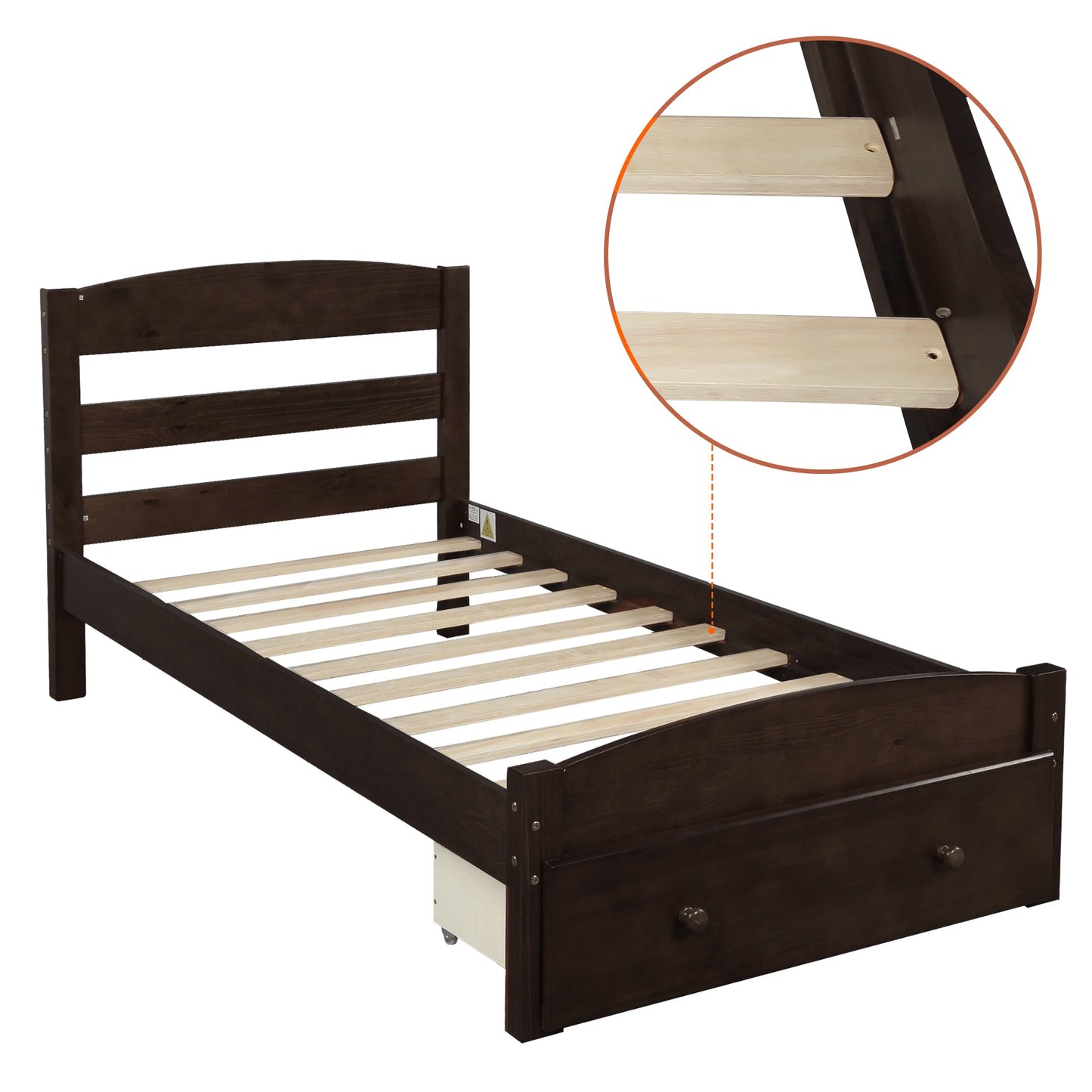 Marco de Cama Plataforma Twin Espresso con Cajón de Almacenamiento